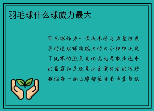 羽毛球什么球威力最大